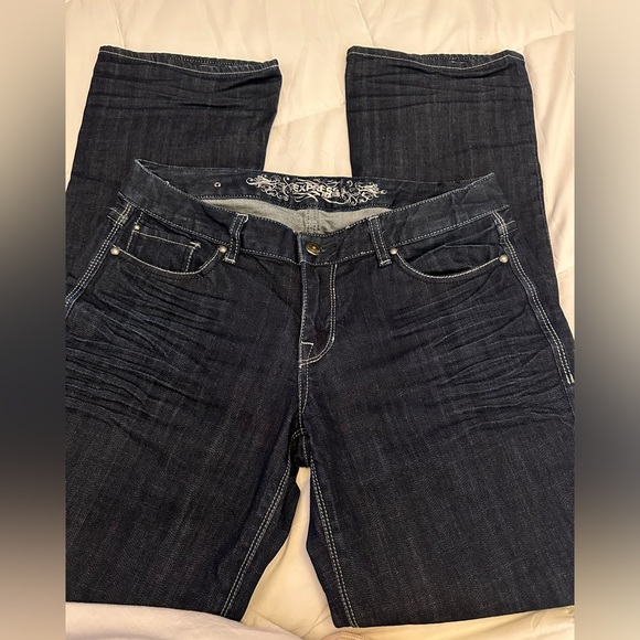 Express curvy boot leg mid rise dark denim jeans women’s size 8R - Picture 6 of 10